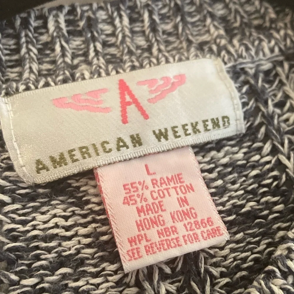American Weekend~Navy/White Marled Pullover Open Knit Braid-Look Sweater~Size L - Picture 2 of 13